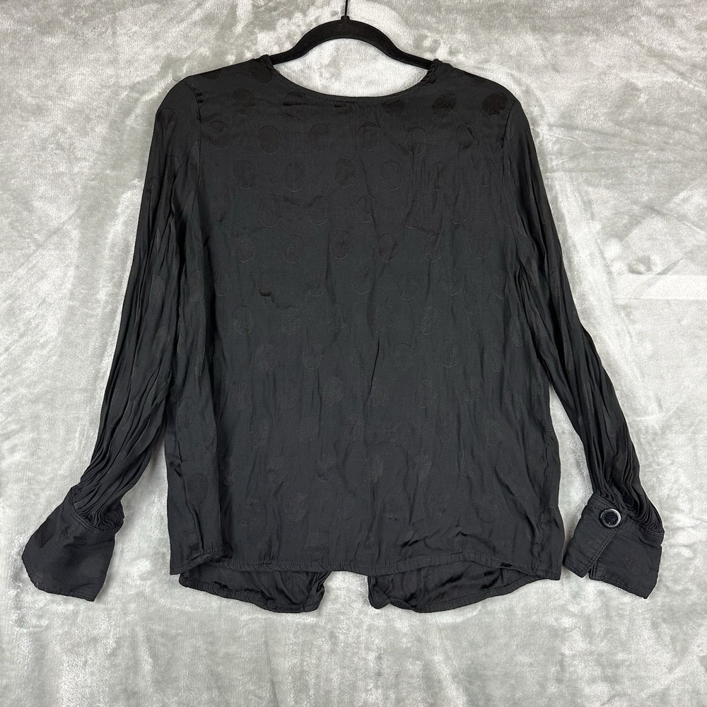 Mango Blouse Women's 8 Black White Polka Dot Print Long Sleeve Open Back